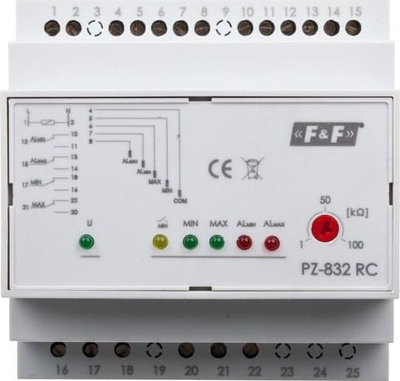 Rele niveli lëngu F&amp;F PZ-832RC, 230V AC, 16/8A, me rregullim ndjeshmërie