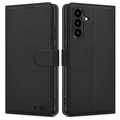 Kopertinë-portofol Tech-Protect Wallet për Galaxy A36 5G, lëkurë eko, me magnet, e zezë matte