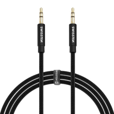 Kabllo audio Aux tekstile Swissten,1.5m, e zezë