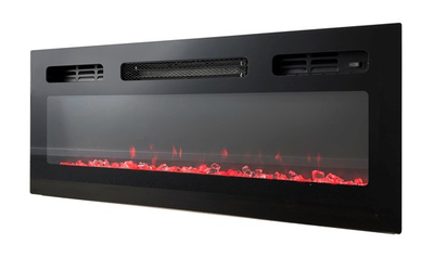 Komodë TV Cama Meble Eva me oxhak elektrik, 180x40x52 cm, MDF me shkëlqim, e zezë