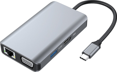 Docking station Conceptronic DONN21G, 7 në 1, HDMI VGA, gri