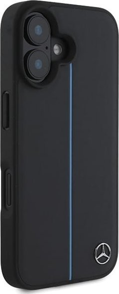 Kapotë telefoni Mercedes Benz Blue Line, lëkurë, me MagSafe, për iPhone 16 6.1", e zezë