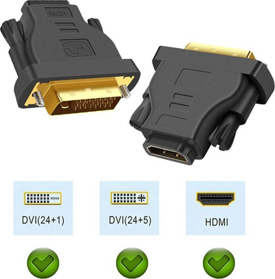 Adapter HDMI në DVI, punon në të dyja anët, kontakte të veshura me ari, i zi