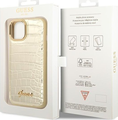 Guaskë telefoni Guess GUHCP14MHGCRHD Croco për iPhone 14 Plus, ngjyrë e artë