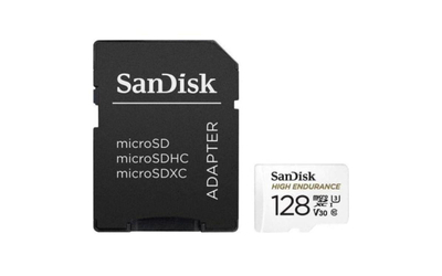 Kartë memorie SanDisk High Endurance, 128GB, microSDHC, me adapter