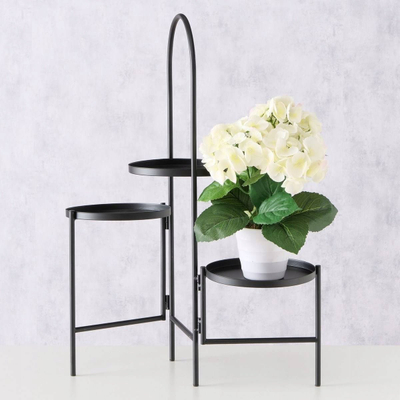 Stativ për lule Boltze Metal Flower Stand, me 3 kate, 68cm, i zi mat