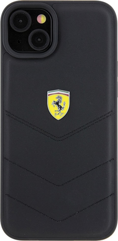 Maskë telefoni Ferrari FEHCP15MRDUK për iPhone 15 Plus, kapak i fortë me lëkurë quilted, i zi