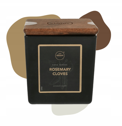 Qiri aromatik Aroma Home Soya Series Rosemary Cloves, dyllë soje, me kapak druri, enë e zezë
