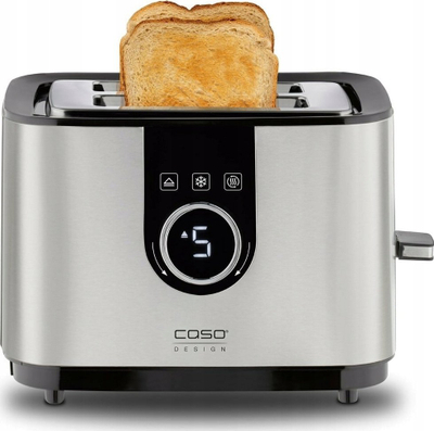 Toaster CASO Design T2, 2 feta, 7 nivele thekjeje, i zi argjend