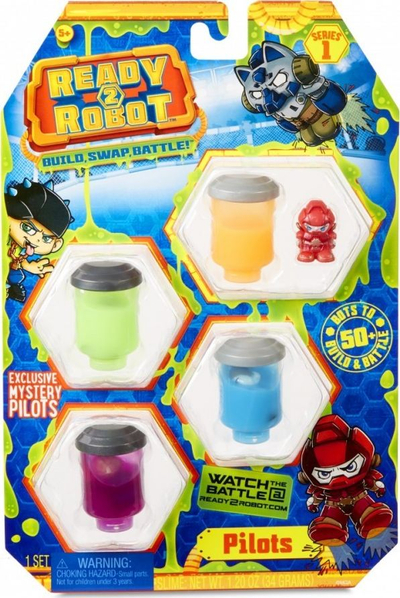 Set lodrash Ready2Robot Slime Squad Style 4, 4 kavanoza slime, figurë piloti surprizë, shumëngjyrësh