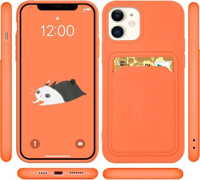 Këllëf portofol për iPhone 13 Pro Max, silikon, me xhep për karta, portokalli
