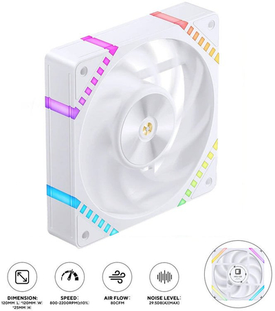Ventilator PC Jonsbo HF2-120, 120mm, PWM ARGB, i bardhë