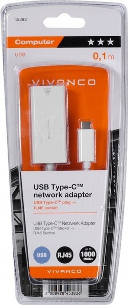 Adapter rrjeti Vivanco USB‑C në Gigabit Ethernet, RJ45, i bardhë