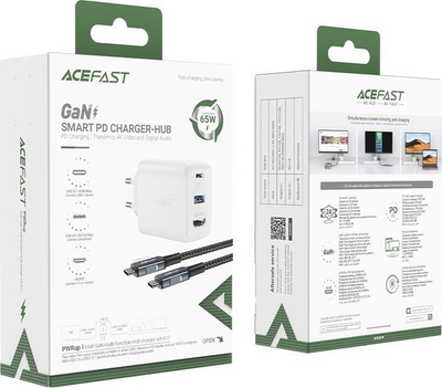 Karikues Acefast GaN 65W, 1x USB C, 1x USB A, gri