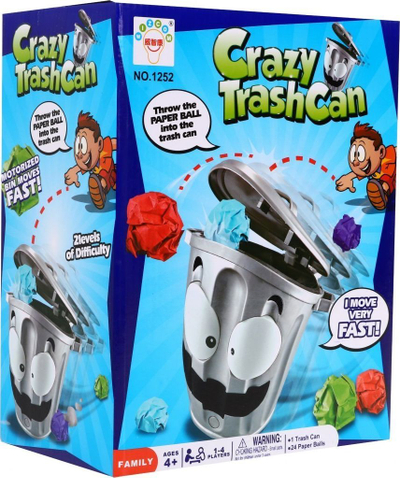 Семејна игра Crazy Trash Can, интерактивна, 2 нивоа тежина, сива