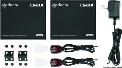 Kit zgjatës HDMI Manhattan 4K, mbi rrjet (Ethernet), 60Hz, i zi