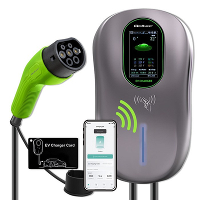 Stacion karikimi për vetura elektrike Qoltec EV 2 in 1 Type 2, 22kW, 32A, kabllo 5m