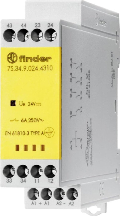 Relé industriale Finder 7S.34.9.024.4310, 6A, 3 N/O 1 N/C, 24V DC, me LED