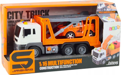 Lodër kamion vinç Multifunctional Tow Truck, 1:16, me drita dhe zë, portokalli