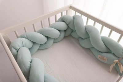 Mbrojtëse shtrati për bebe Babymatex Muslin Braid Mint, 200 cm, pambuk, mente