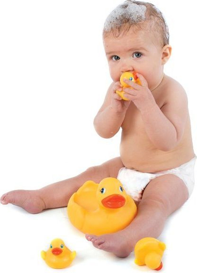Set lodrash për banjo Playgro Bath Duckie Family 0187479, familje rosakësh, të verdhë