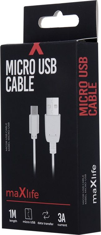 Kabllo Micro USB Maxlife Nemo, 1m, 3A, e bardhë