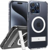 Maskë mbrojtëse Spigen Caseology Capella MagSafe Kickstand, për iPhone 15 Pro, me këmbë mbajtëse, transparente e bardhë