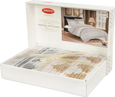 Komplet çarçafësh Multitex Satin Premium 04, 160x200 cm, 3 pjesë, gri, ar e bardhë