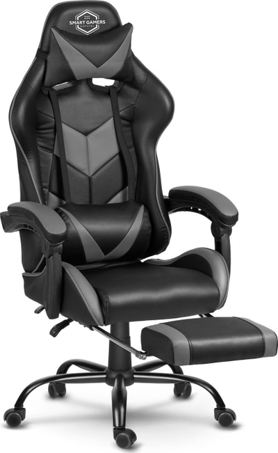 Karrige gaming Sofotel Cerber, me rrota, me mbajtëse këmbësh, e zezë me gri