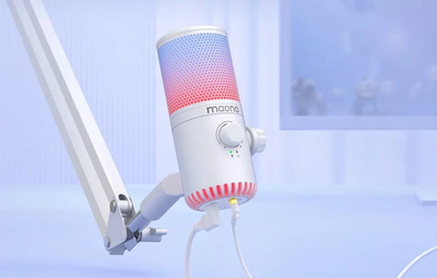 Микрофон USB Маоно DM30, кондензатор кардиоиден, RGB, бел