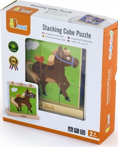 Viga Toys Загатка со Коцки за Редење Фармски Животни, 9 Делови