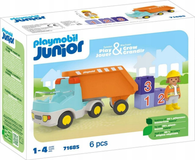 Lodër kamion Playmobil Junior 71685, kamion me kosh, blloqe me numra, shumëngjyrësh