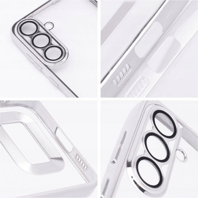 Futrollë Glam për Samsung Galaxy S24, TPU e tejdukshme, kornizë metalike, ngjyrë argjendtë