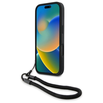 Mbulesë telefoni BMW Signature Leather Wordmark Cord për iPhone 16 Pro Max 6.9", lëkurë, e zezë