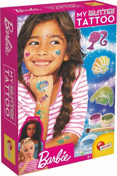 Set kreativ Lisciani Barbie Glitter Tattoos, tatu punish me shkëlqim, 5+