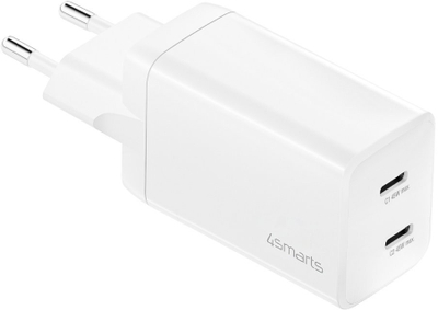 Ѕиден полнач 4smarts PDPlug Dual 540400, 45W GaN, 2 USB-C порти, бел