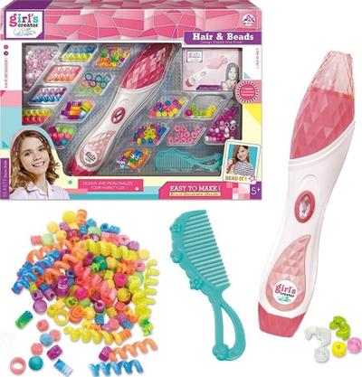 Set për gërsheta flokësh Askato Hair Braiding, me rruaza, lodër për goca, rozë