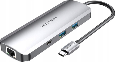 HUB USB C Vention TOMHB, me HDMI, RJ45, USB 3.0, Power Delivery, gri