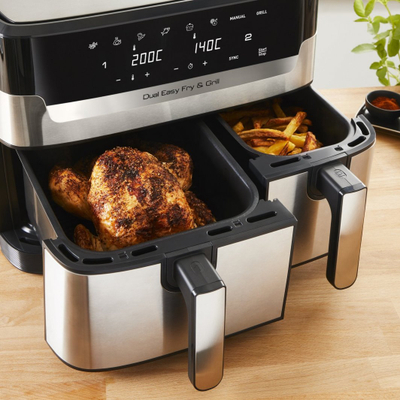 Fritezë me ajër Tefal DualEasy Grill EY905D, dy sirtarë, pa vaj, gri