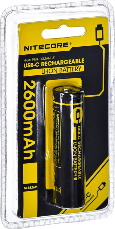 Bateri rimbushëse Nitecore NL1826R, 18650 Li Ion 2600mAh, 3.6V, e verdhë