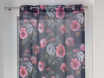 Perde e hollë transparente Flower Life Plum, 140 x 240 cm, me unaza, me lule shumëngjyrëshe