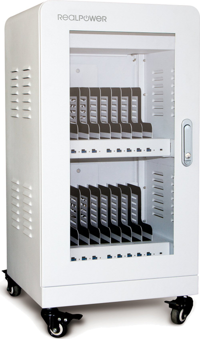 Karrocë karikimi RealPower Power Station 20, 20 pajisje, porta USB, e bardhë