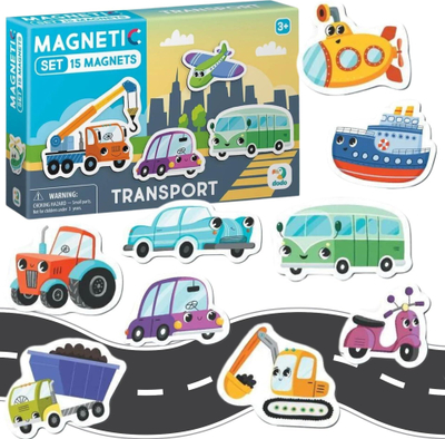 Loja edukative me magnete Dodo Transport, 15 magnetë, për kalamaj, shumëngjyrëshe