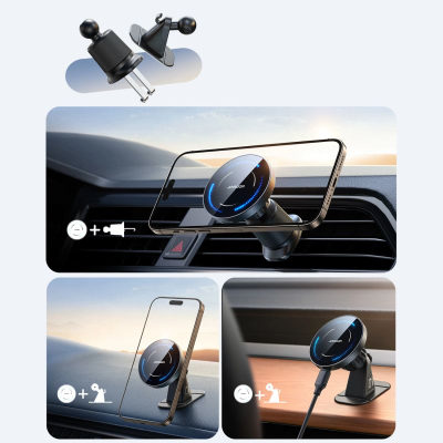 Mbajtëse telefoni për makinë Joyroom Magsafe, karikues wireless 15W, magnetik, e zezë