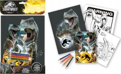 Set ngjyrosjeje Euroswan Jurassic World JP00037, fletë e ngjitëse, 4 lapsa me ngjyra, shumëngjyrësh