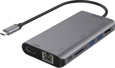 Doking stacion DELTACO USB C, HDMI DisplayPort RJ45, 2xUSB SD, gri metalike
