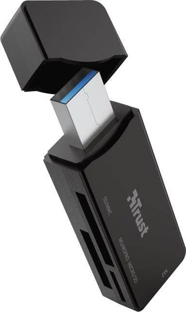 Читач на картички Trust NANGA, USB 3.2 Gen 1 Type A, црн