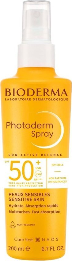 Sprej kundër diellit Bioderma Photoderm Invisible Spray SPF50+, 200 ml, për lëkurë të ndjeshme