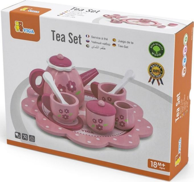 Set çaji dhe kafeje Viga Tea and Coffee, prej druri, motive me lule rozë
