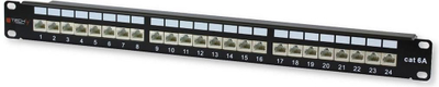 Panel Techly, 19", 1U, 24 porta RJ-45, Cat.6A, STP, ngjyrë e zezë